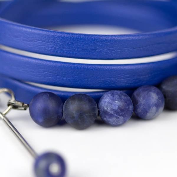 "Royal Blue" - Sodalite and Lapis Lazuli Beaded Leather Wrap Bracelet