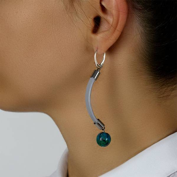 "Shallow Water" - Chrysocolla Leather Drop Earrings, 925 Sterling Silver Leverbacks