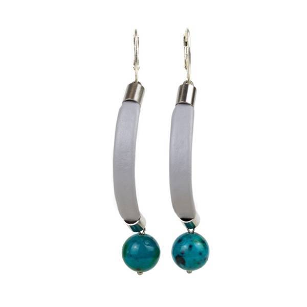 "Shallow Water" - Chrysocolla Leather Drop Earrings, 925 Sterling Silver Leverbacks