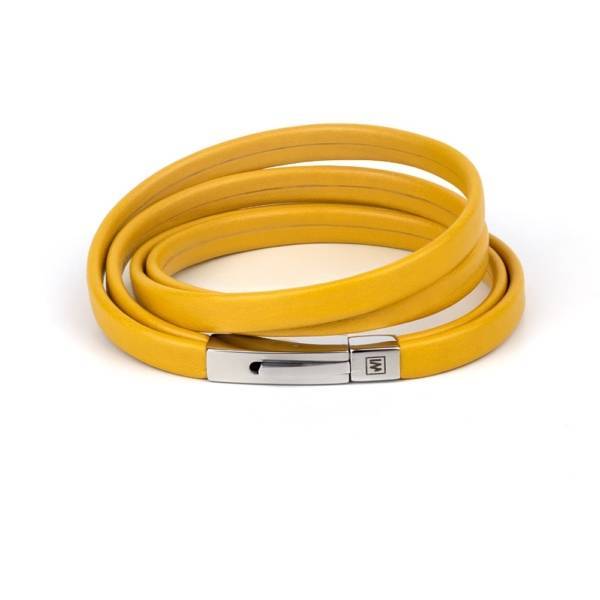 "Sunny Mood" - Leather Bracelet, Double Wrap Stainless Steel Clasp
