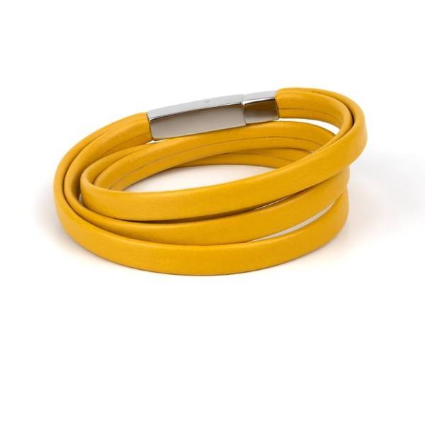 "Sunny Mood" - Leather Bracelet, Double Wrap Stainless Steel Clasp