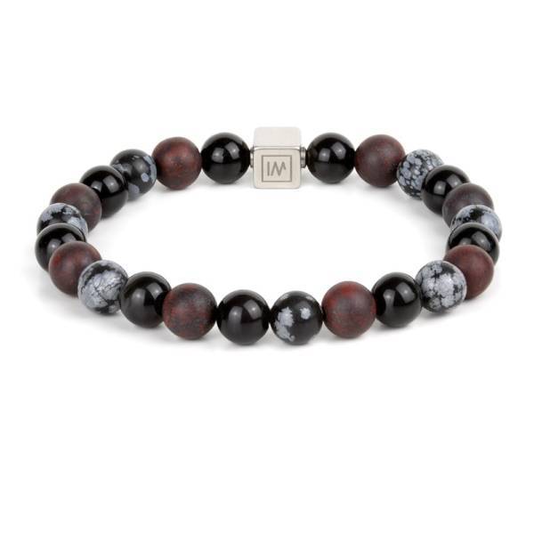 "Time For Action" - Brecciated Jasper, Black Obsidian and Snowflake Obsidian Beaded Bracelet, Stainless steel