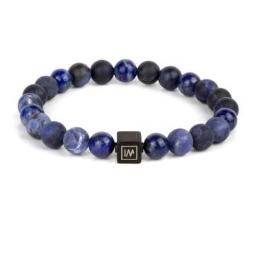 "Wisdom Path" - Sodalite and Lapis Lazuli Beaded Stretch Bracelet, Stainless Steel