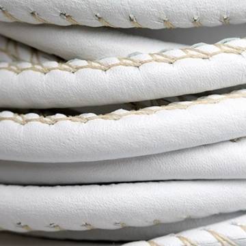 Round Stitched White Leather