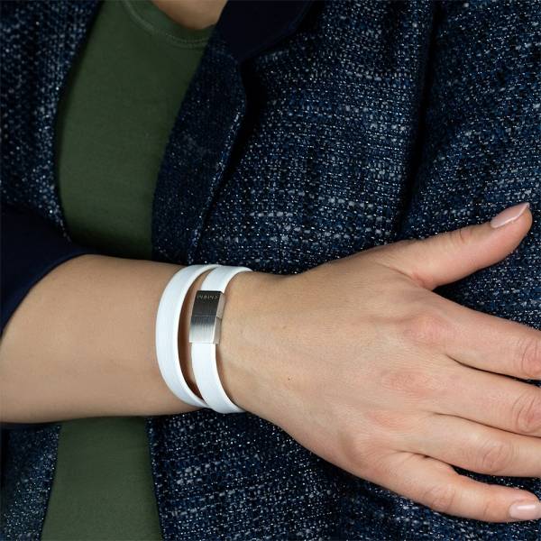 "Less Is More White Double" - Leather Bracelet, Double Wrap Stainless Steel Clasp