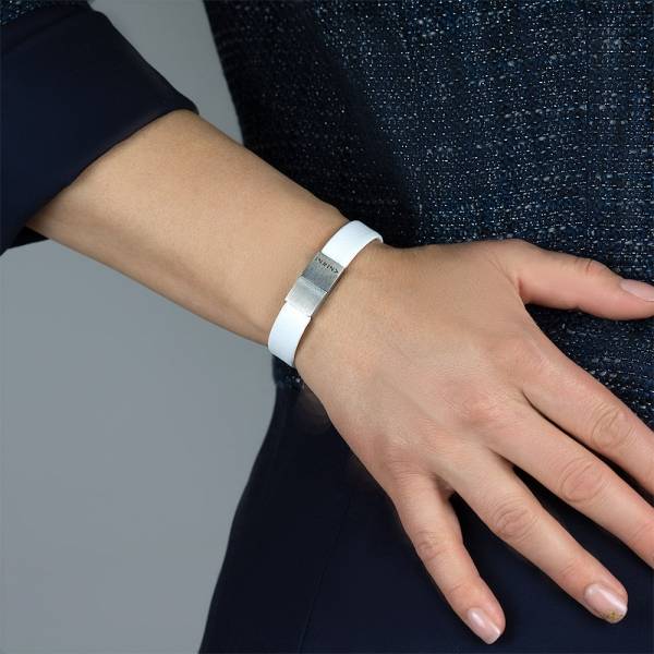 "Less Is More White" - Leather Bracelet, Single Wrap Stainless Steel Clasp