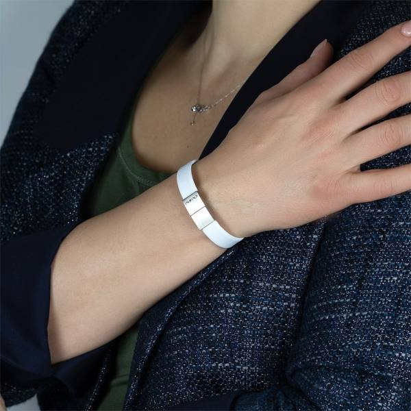 "Less Is More White" - Leather Bracelet, Single Wrap Stainless Steel Clasp