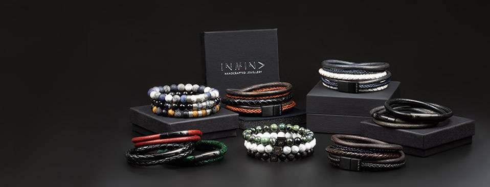 INMIND men's leather and natural stones bracelets in dark
