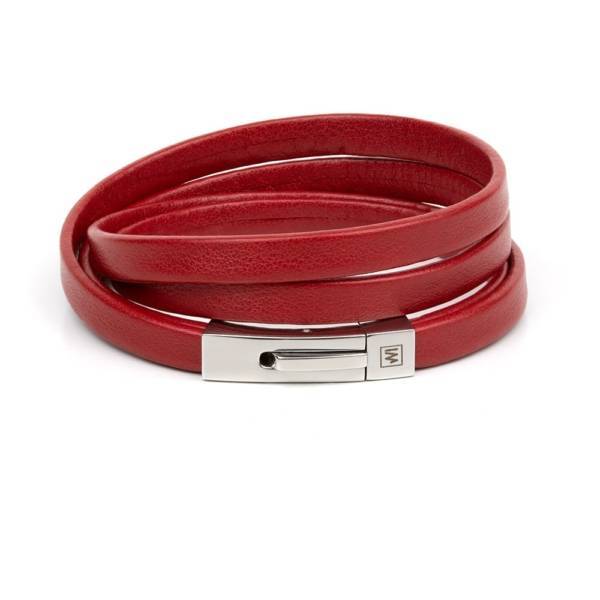 "Red Passion" - Leather Bracelet, Double Wrap Stainless Steel Clasp