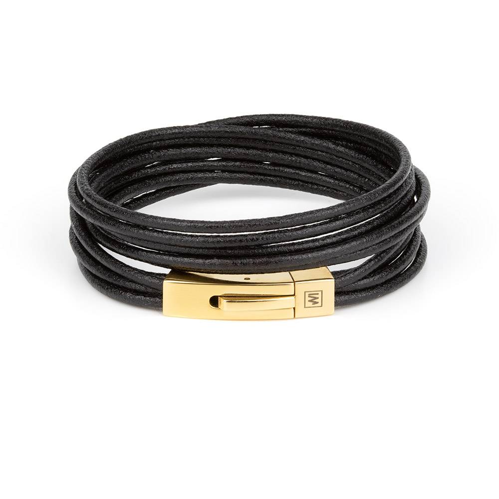 "Slim Black" - Thin Leather Multi-layered Bracelet, Double Wrap