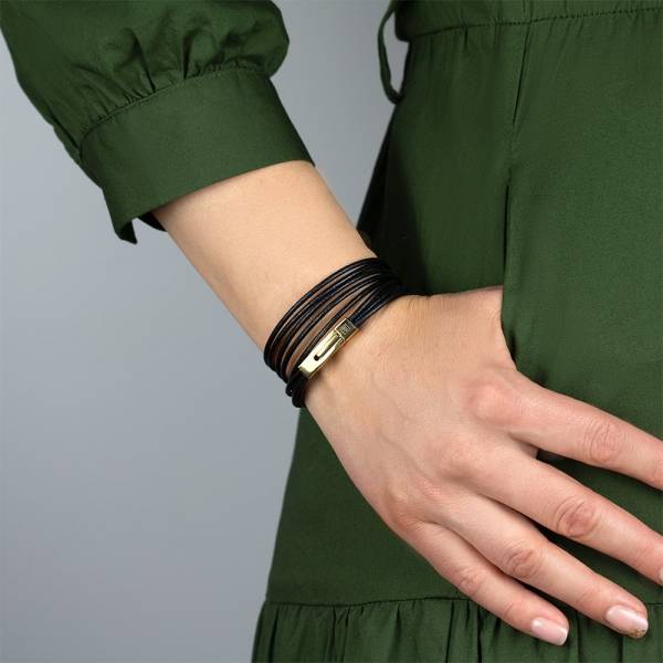"Slim Black" - Thin Leather Multi-layered Bracelet, Double Wrap