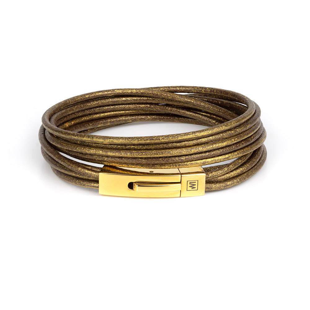 "Slim Dark Gold" - Thin Leather Multi-layered Bracelet, Double Wrap