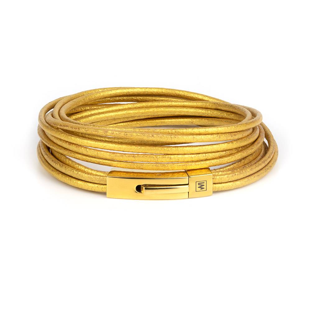"Slim Gold" - Thin Leather Multi-layered Bracelet, Double Wrap