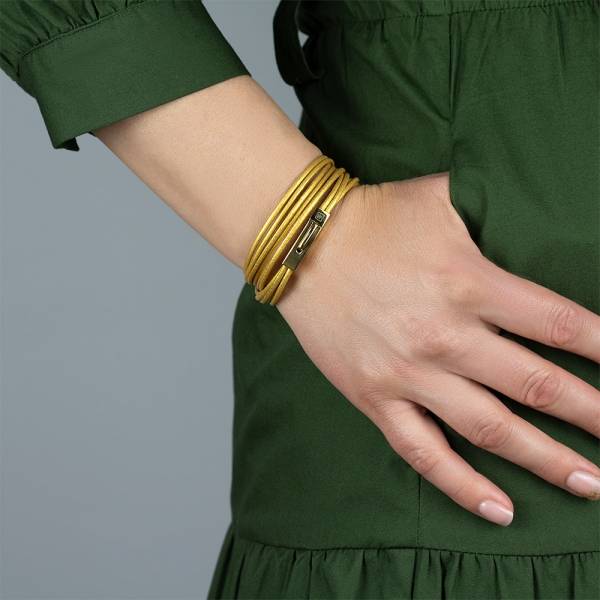 "Slim Gold" - Thin Leather Multi-layered Bracelet, Double Wrap