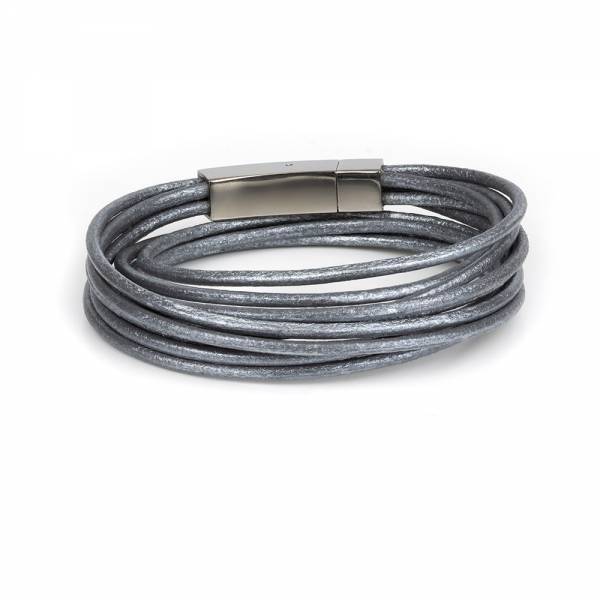 "Slim Graphite" - Thin Leather Multi-layered Bracelet, Double Wrap