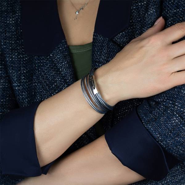 "Slim Graphite" - Thin Leather Multi-layered Bracelet, Double Wrap