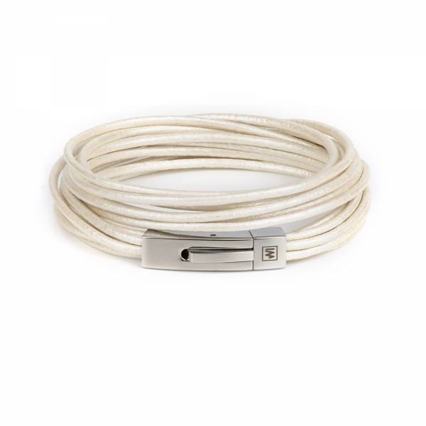 "Slim Pearl White" - Thin Leather Multi-layered Bracelet, Double Wrap