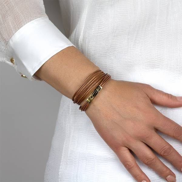 "Slim Rose Gold" - Thin Leather Multi-layered Bracelet, Double Wrap