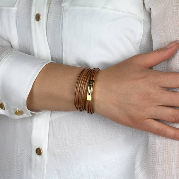 "Slim Rose Gold" - Thin Leather Multi-layered Bracelet, Double Wrap