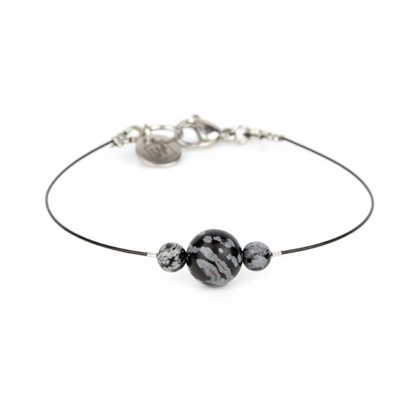 "Snowflake Obsidian Mini Cosmo" - Women's Beaded Minimalist Bracelet, Zodiac Bracelet, Stainless Steel