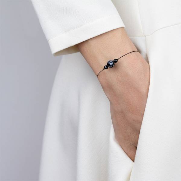 "Snowflake Obsidian Mini Cosmo" - Women's Beaded Minimalist Bracelet, Zodiac Bracelet, Stainless Steel