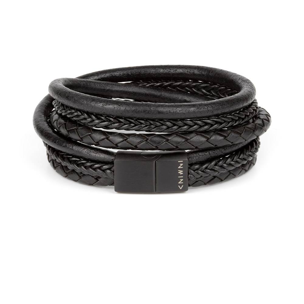 Multi-layer Leather Stainless Steel Men's Bracelet Black / 23cm