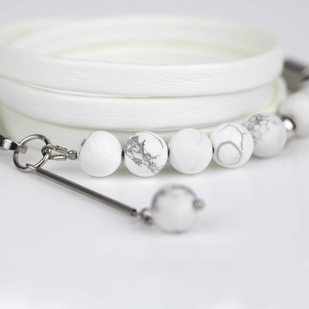 Fine Jewelry by JBD White Howlite Beaded and Leather Multi-wrap
