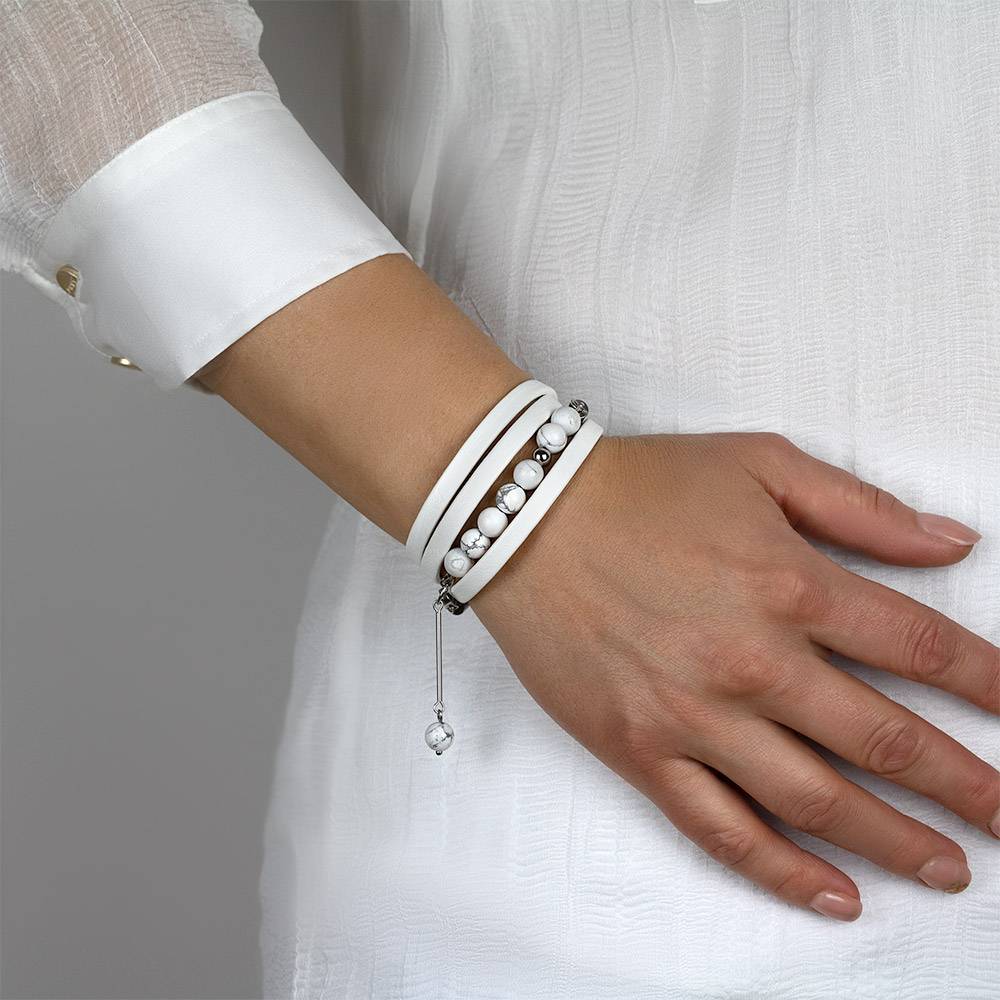 white serenity beaded leather bracelet 3